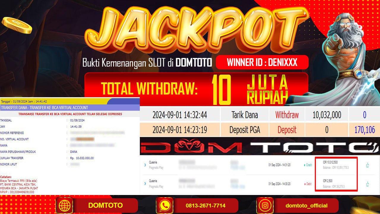 JACKPOT MENANG SLOT QUEENIE 1000 31 AGUSTUS 2024